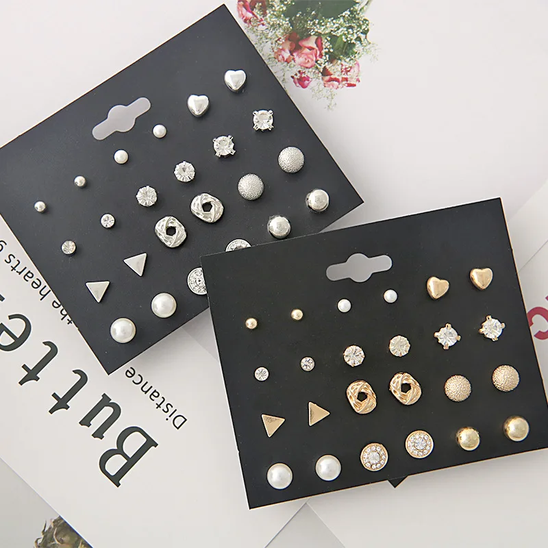 12 пар/компл. маленькая свежая, серьги со шпилькой, для Для женщин высокого качества, блестящие сердце круглый циркон Моделирование Ювелирные изделия из жемчуга