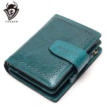 Bifold Oil Wax Genuine Leather Women Mini Clutch Wallet Soild Color Coin Pocket Purse Women Leather Card Holder Wallet Bag