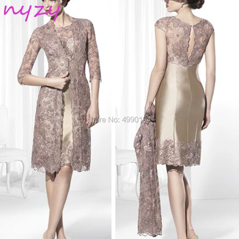 

NYZY M115 Elegant 2 Piece Mother of the Bride Dresses Champagne Lace Jacket Church Suits Wedding Party Mother Outfits Guest Wear