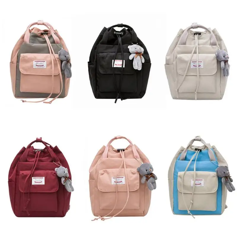 

Women Large Backpack Preppy Style Bear Drawstring Travel Teenager School Backpack Mochila Feminina