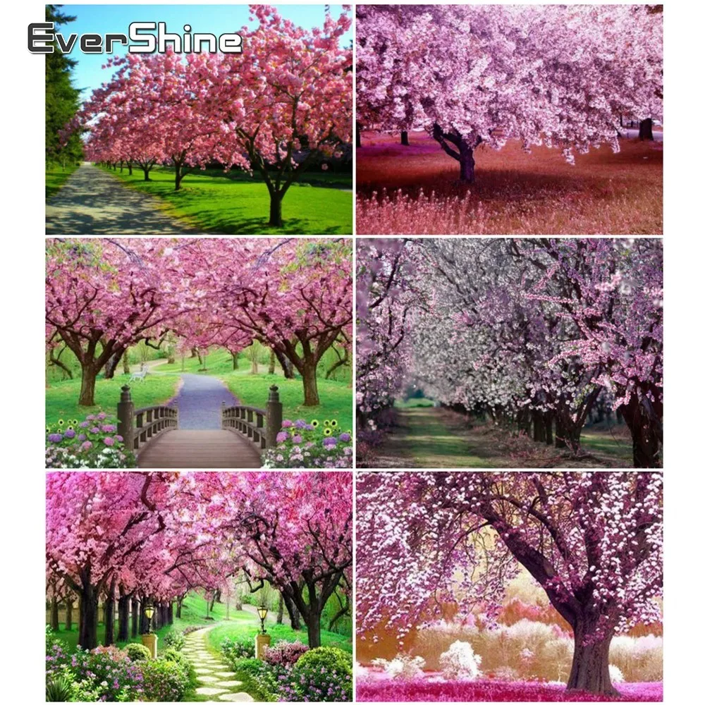 

EverShine Diamond Embroidery Scenery Picture Diamond Painting Cherry Tree Cross Stitch Diamond Mosaic Rhinestones Wall Decor