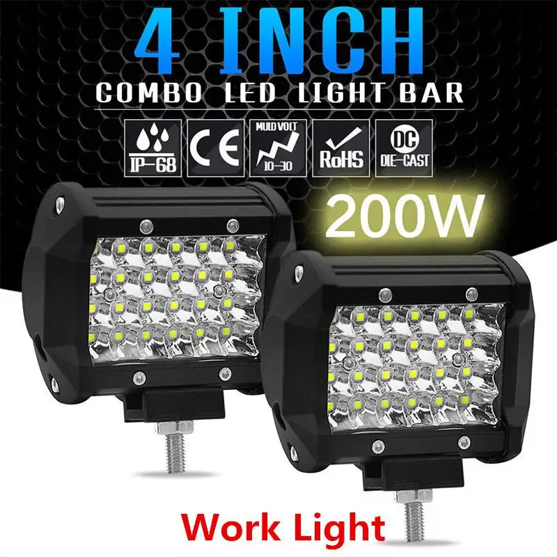 

BEESCLOVER 200W 4" LED Combo Work Light Bar Spotlight Off-road Driving Fog Lamp for Truck Boat