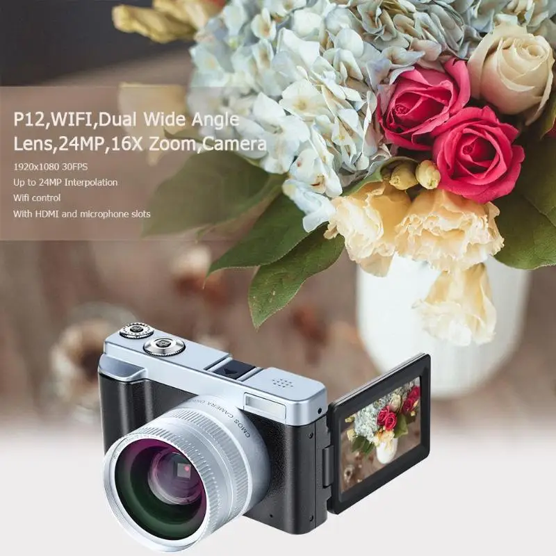 P12 беспроводной WIFI двойной широкоугольный объектив Full HD 1080P 24MP 16X Zoom цифровой