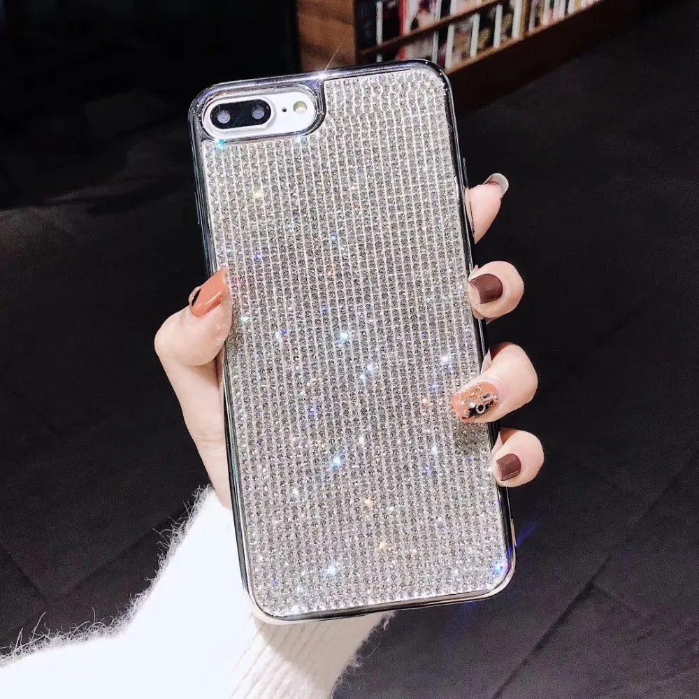 

Luxury Diamond Plating Frame Phone Case for iPhone XR Max XS for Apple 6 6s Plus 7 8 TPU Jewelled Cover Camera Protection