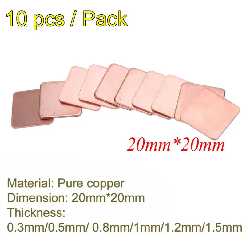 10pcs Pure Copper Heatsink Shim Thermal Pad Barrier for Laptop Graphics Card 20mmx20mm 0.3mm 0.5mm 0.8mm 1.0mm 1.2mm