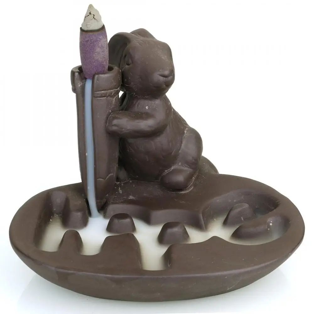 

Rabbit Ceramic Aromatherapy Furnace Backflow Incense Holder Smoke Waterfall Incense Burner Holder Aromatic Home Incense Crafts