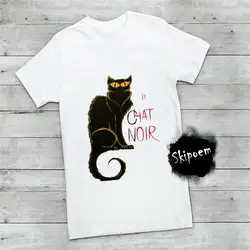 Модная футболка с короткими рукавами, простая футболка с принтом кота, нуар, 100% хлопок, Повседневная футболка с круглым вырезом, унисекс