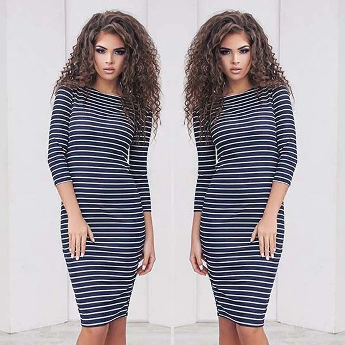 

Stylish Women clothes Striped Boho Evening round neck short sleeve Summer cotton Party Beach Mini Dresses one pieces