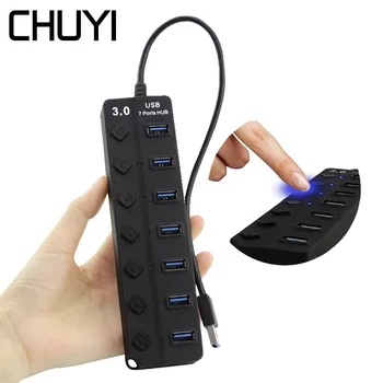 

CHUYI USB Hub 3.0 7 Port USB 3.0 High-speed Splitter Adapter With DC 5V / 2A Power Supply Port For Miaomi Huawei Laptop PC Phone