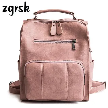 

Women Leather Backpack Female Teenage School Backpacks Vintage Large Multifunction Mochila Feminina Solid Shoulder Bag Bagpack
