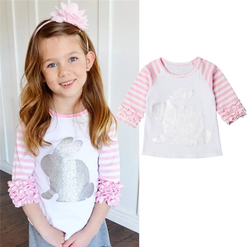 

Princess Kids Baby Girls Long Sleeve Cute Bunny Ruffles Ruffles Tops Children Cotton T-shirt Clothes