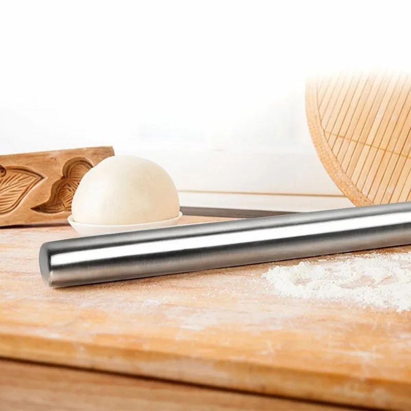30*3.5 Stainless Steel Rolling Pin Non Stick Baking Roller Dough Pastry Pizza Pasta Maker Home Bakery Baking Tools Kitchen Tools
