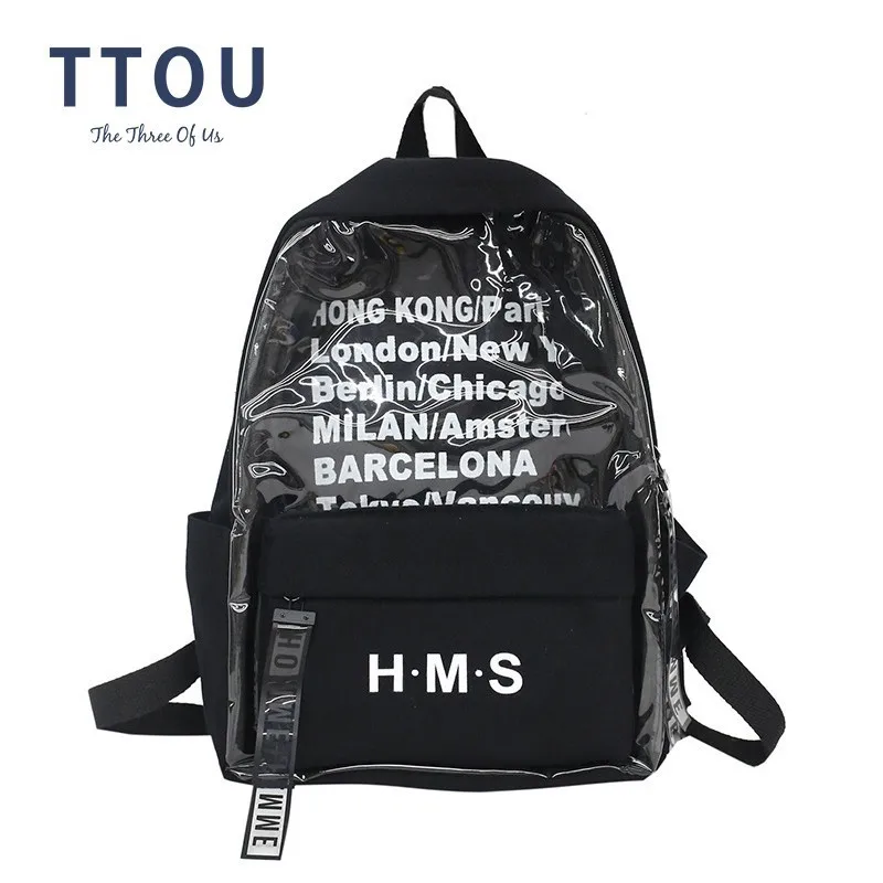 

TTOU Fashion Harajuku Clear Canvas Letter Women Backpacks School Bags For Teenage Girls Female Quality Travel Backpack Mochila