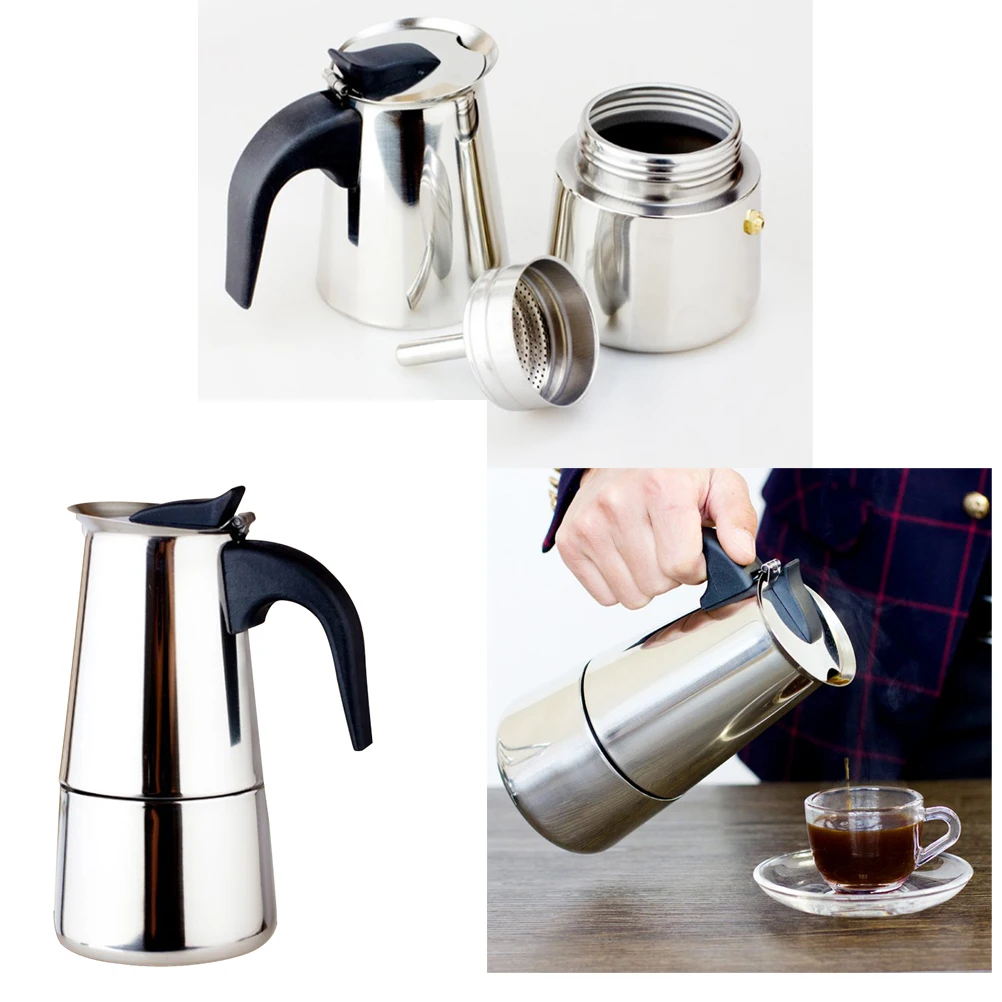 300 мл Нержавеющая сталь Moka Кофе Чайник Легко чистить мокко эспрессо латте фильтр