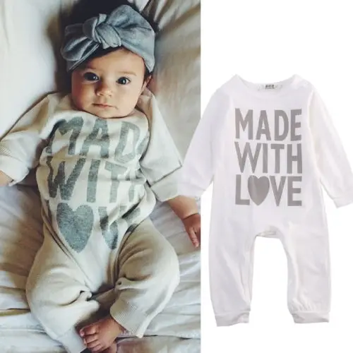 US $5.11 Infant Newborn Baby Boy Girl Clothes Long Sleeve Jumpsuit Baby Romper Cotton Outfit Made with love