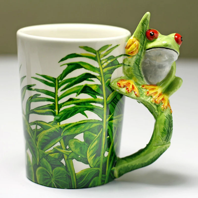 300ml Creative Frog Ceramic Mugs 3D Cartoon Cup Hand Drawn Animal Coffee  Mug Gift Coffee Cup