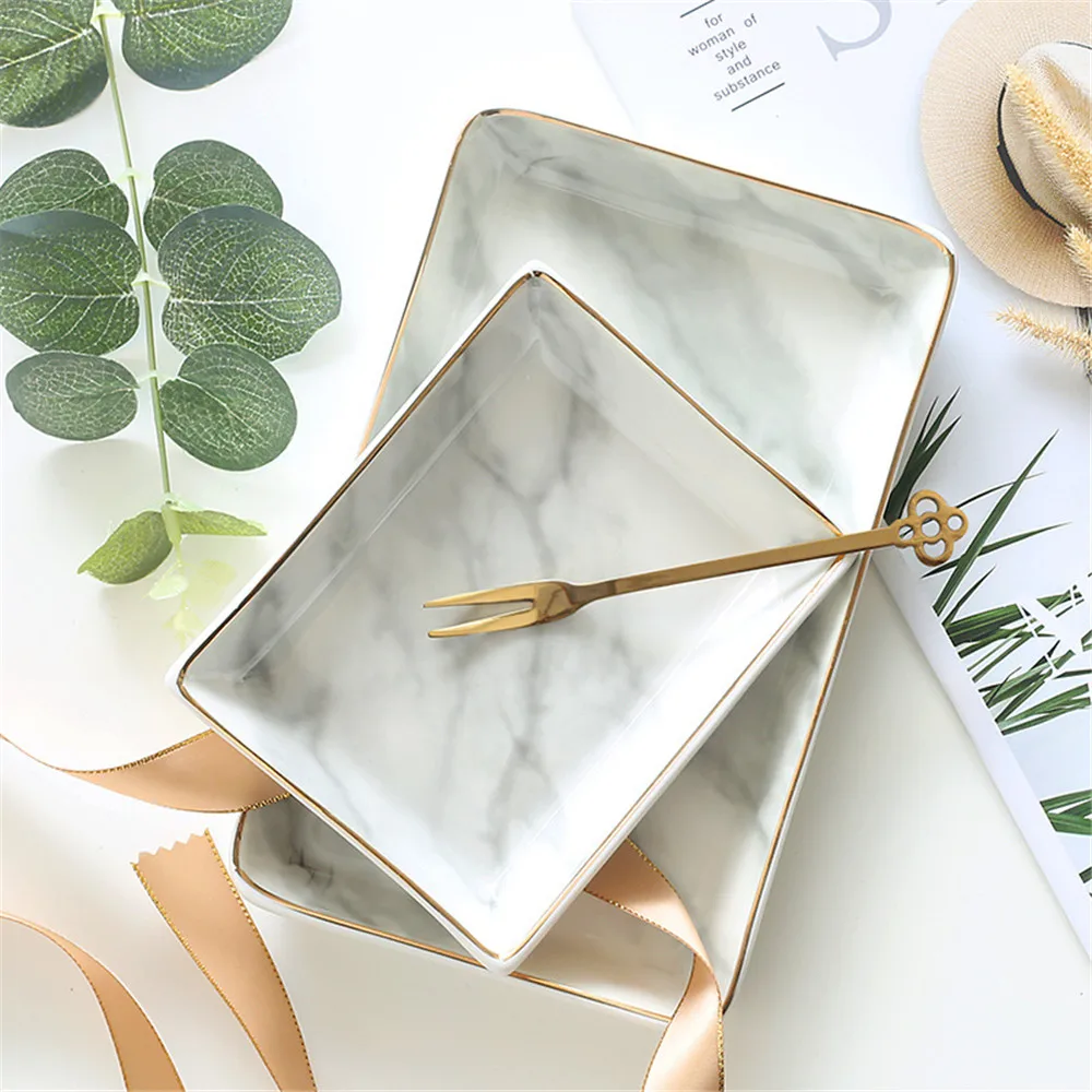 

Nordic Style Marble Painting Phnom Penh Ceramic Jewelry Plate Ring Necklace Cosmetic Snack Dried Fruit Storage Tray Organizer