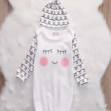 Комплект одежды для новорожденных из 2 предметов, пижама с длинными рукавами для сна, постельное белье+ шапочка, детский ночной халат унисекс