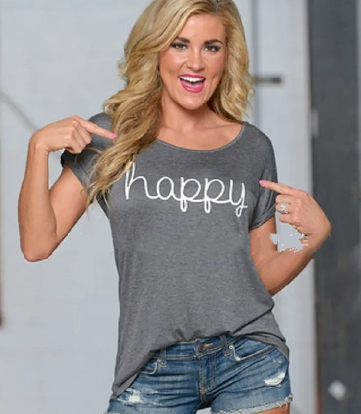 Женская футболка с принтом HAPPY Fashion белая коротким рукавом Черная Футболка Harajuku