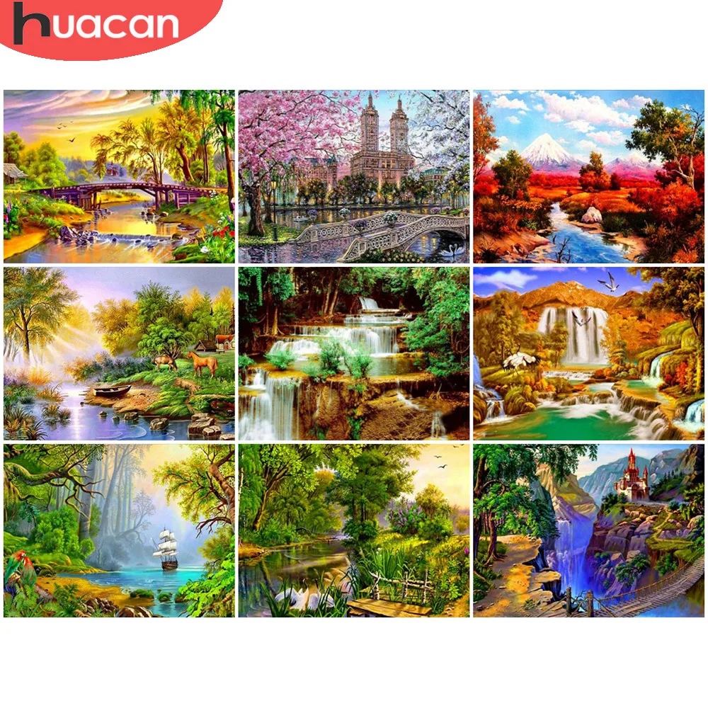 

HUACAN 5D DIY Diamond Painting Waterfall River Forest Full Square Drill Diamond Embroidery Rhinestones Mosaic Decor Home Gift