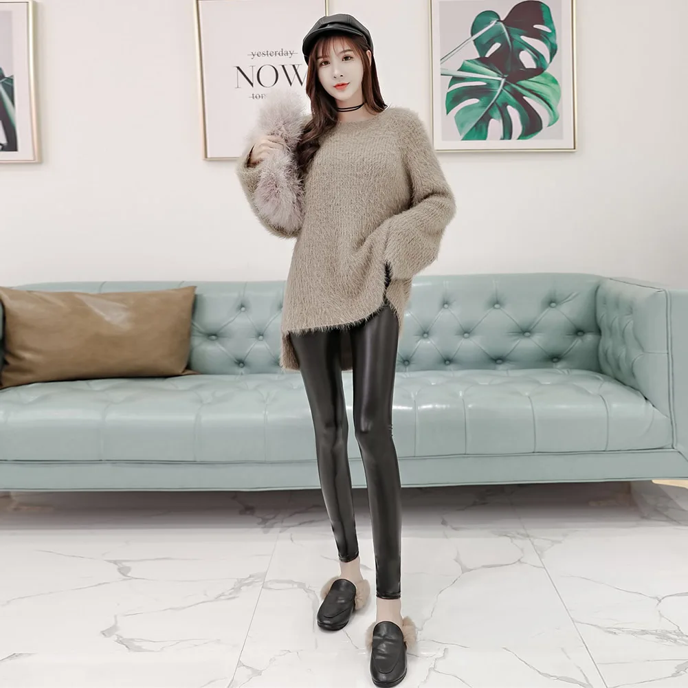 

Fashion Women Pu Leather Leggings Thin And Thicken Size Plus Black 2018 New High Waist Slim Bodycon Sexy Pants Leggings Trouser