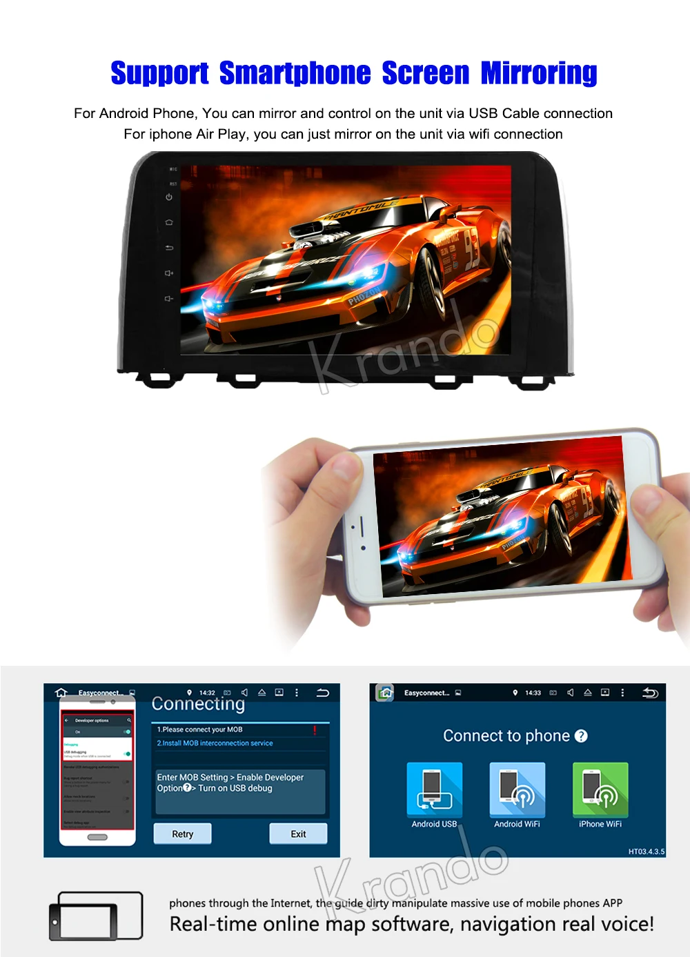 Best Krando Android 8.1 9"Full touch Big screen car Multimedia player for Honda CRV 2017+ navigation system radio gps wifi Bluetooth 4