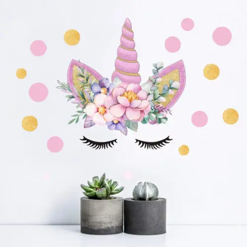 

Fashionable Creative Reusable Unicorn Stars Wall Stickers Nursery Baby Girls Bedroom Flowers Wall Decals Decoration