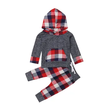 

New 2018 Fashion Infant Clothing Set Long-sleeved Plaid Hooded Tops T-shirt Pants 2 Pcs/Suit Newborn Toddler Baby Girl Clothes
