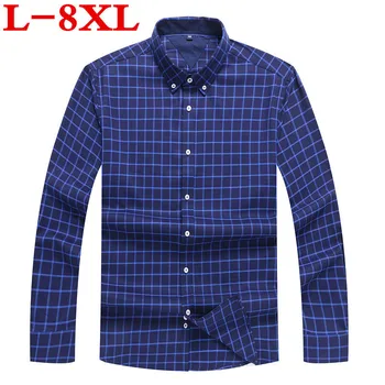 

Plus Size 8xl 7xl 6xl New Arrival Long Sleeve Men Shirts Cotton Formal Dress Shirt Male Fashion Loose Fit Plaid Casual Shirt Men