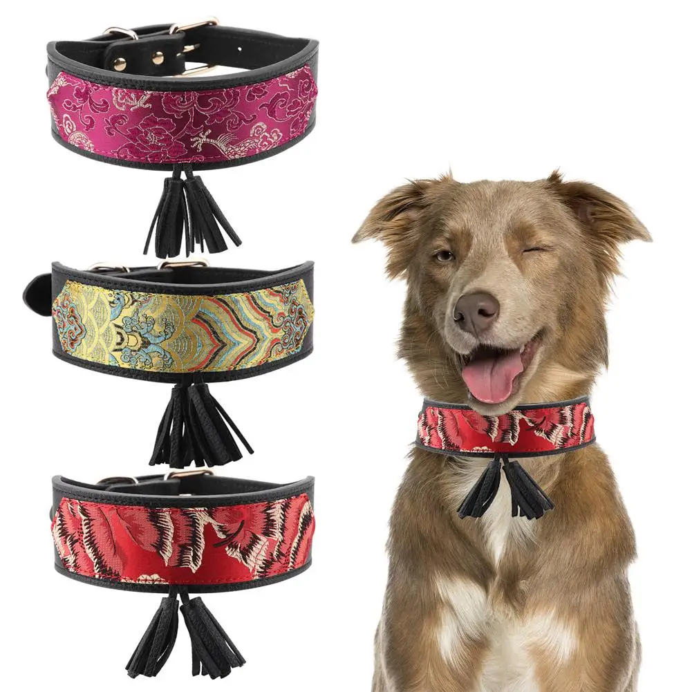 National Style Pattern PU leather Dog Neck Collar for Large Medium Dog
