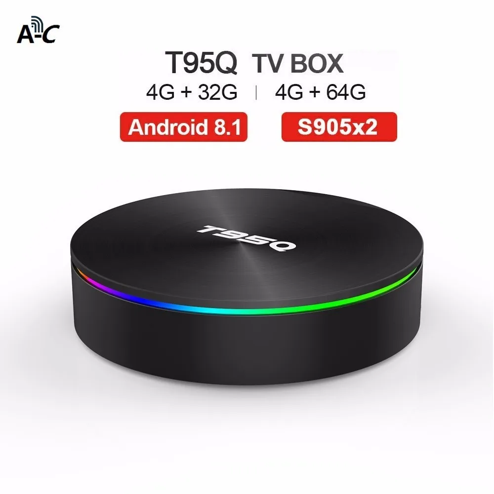 

AC HOT T95Q Smart Android 8.1 TV Box 4G 64G Amlogic S905X2 Quad Core 2.4G+5GHz Wifi BT4.1 1000M H.265 4K Media Player