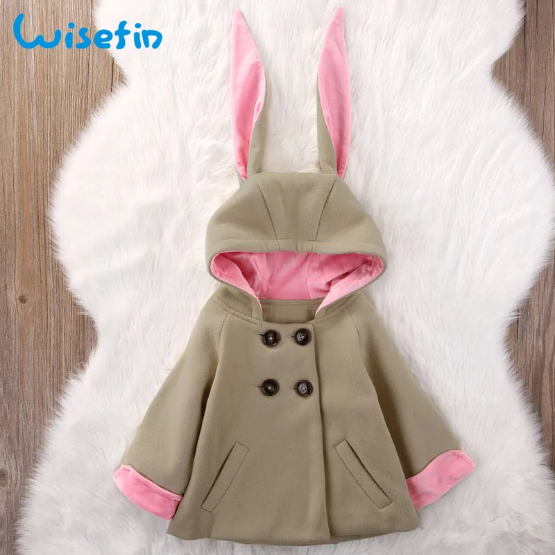 

Wisefin Spring Winter Girls Coat Rabbit Ear Coat Hooded Outwear Button Cloak Casual Jacket Toddler Girl Clothes Kids Jackets 7T