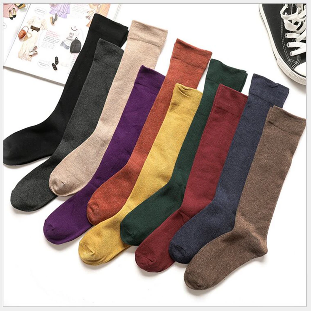 

Harajuku Knee Socks Women Cotton Elastic Long Socks Preppy Style Female Girls Solid Color Thigh High Socks Medias Dropshipping