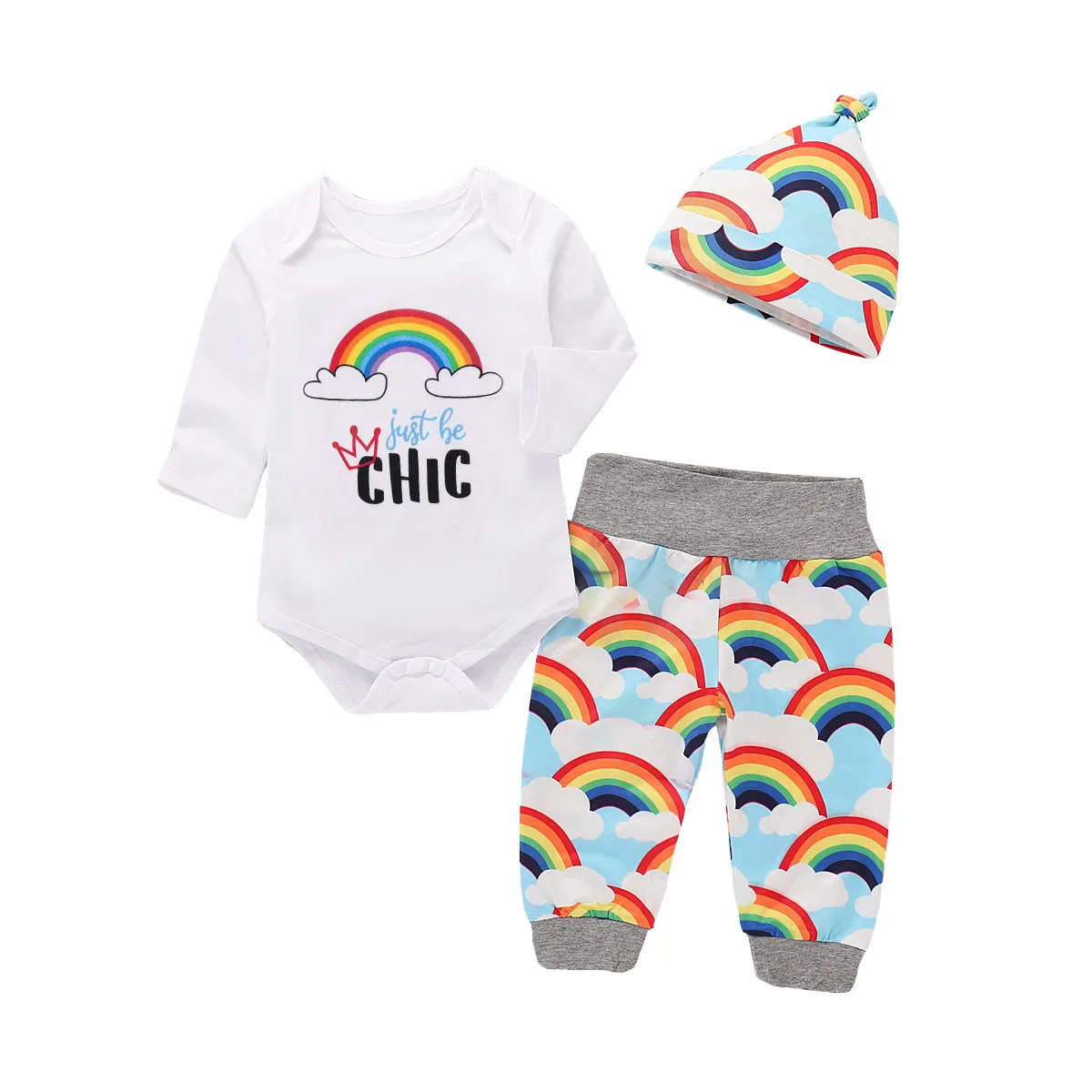 Pudcoco/комплект из 3 предметов для новорожденных мальчиков и девочек, топы с длинными рукавами и принтом радуги для маленьких детей, штаны