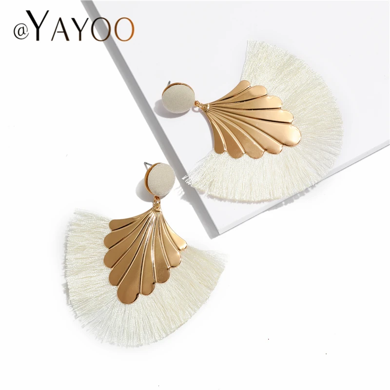 

AYAYOO White Bohemian Tassel Earrings For Women Statement Christmas Drop Earring Female 2019 Big Gold Wedding Earrings Bijoux