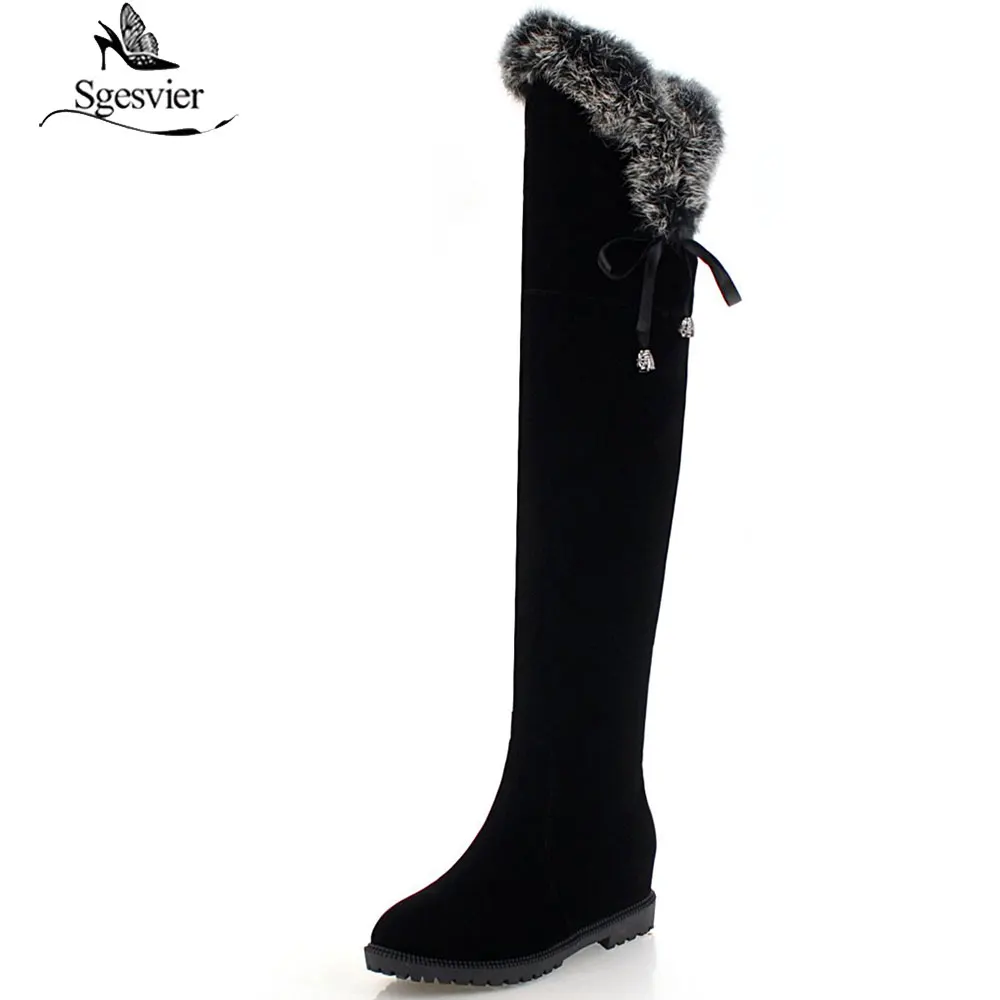 

Sgesvier Size 34-45 Winter Over The Knee Boots Women Thigh High Sexy Bowtie Woman Wedge Heel Shoes Long Bota Feminina B878