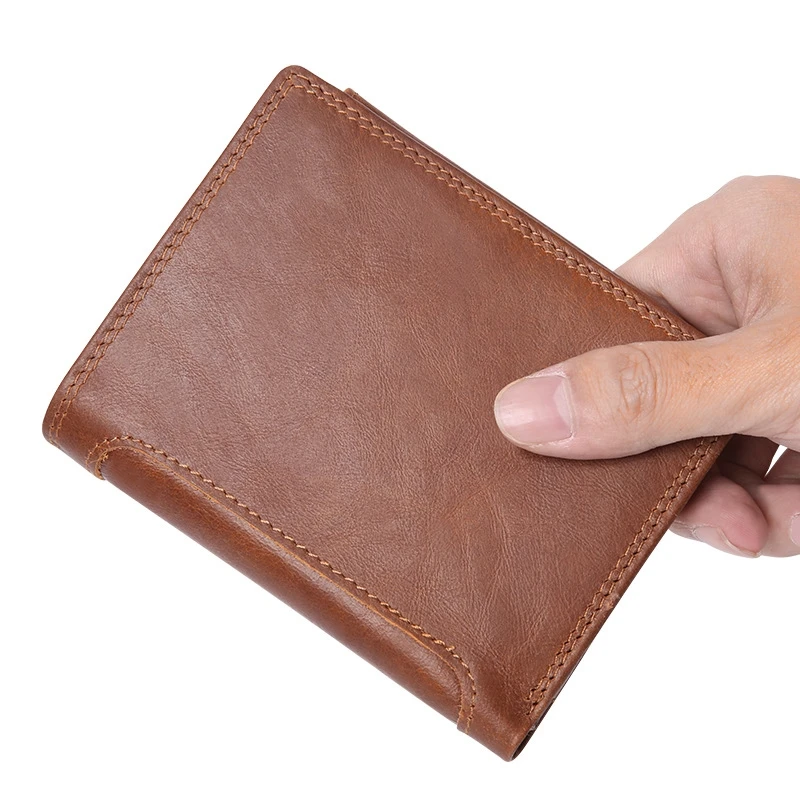 

Leather Men's Wallet Rfid Anti-Magnetic Short Clutch Bag Purse Fashion Business Leather Men's Bag