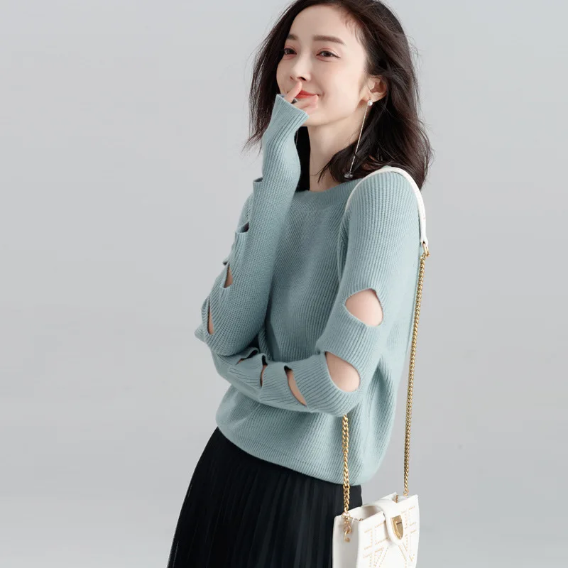 

Spring and autumn new retro wild loose sweater feminino solid o-neck slim thin knitted sweater women's fashion pullover SJ1034