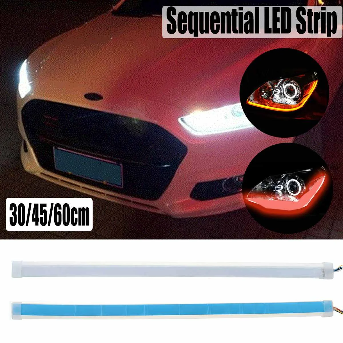 

Pair Sequential LED Strip Ultra-thin Cut-table 12V Car Led DRL Turn Signal Light Waterproof DRL+Flowing Water Turn Light