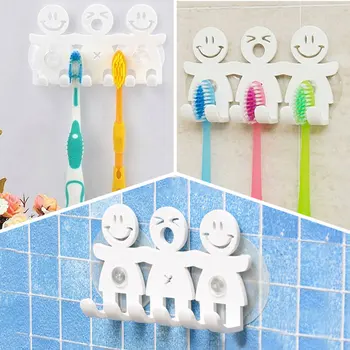 

Cute Smiley Face Sucker Tooth Brush Rack Bathroom Set Cartoon Smile Toothbrush Holder Wall Mounted Suction Cup White 5 Positions