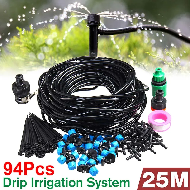 

94Pcs 25M DIY Drip Irrigation System Automatic Watering Garden Hose Micro Drip Garden Watering Kits with Adjustable Drippers