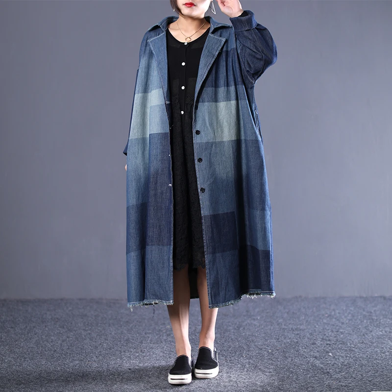 Vers Manches Nouvelle En Blue Ad64405 Le Jean Femmes 2019 Bas Patchwork ewq Poitrine Coupe Patten Longues Unique Tournent Vintage À vent Chemise Printemps E4Kw7