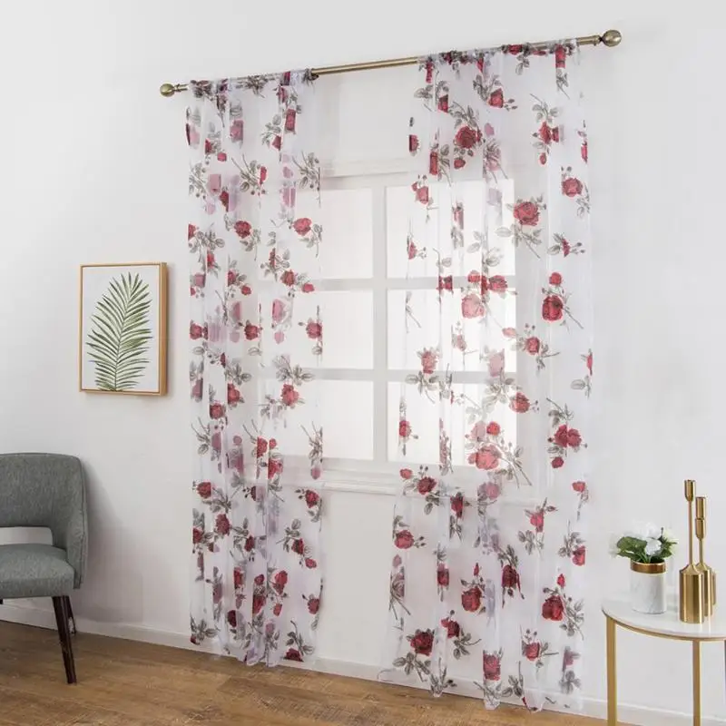 

Washable Flowers Sheer Voile Tulle Curtains for Living Room Bedroom Windows Drapes Home Decoration 14 stles available
