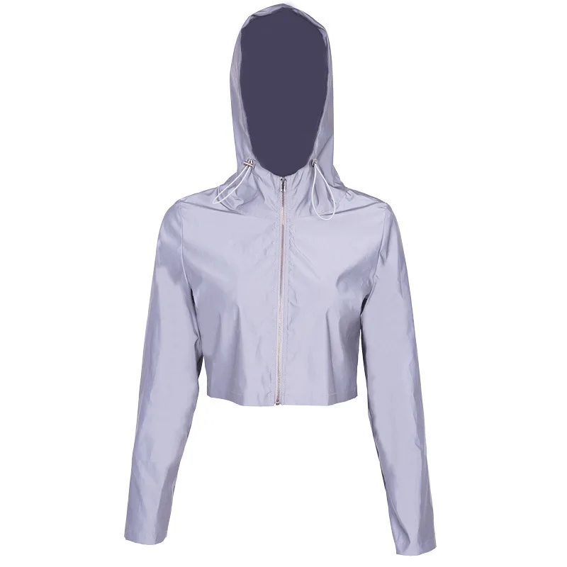 incredible Ins Night Reflective Jackets Women Cotton Hooded Streetwear Jacket Women Long Sleeve Cropped Coat F