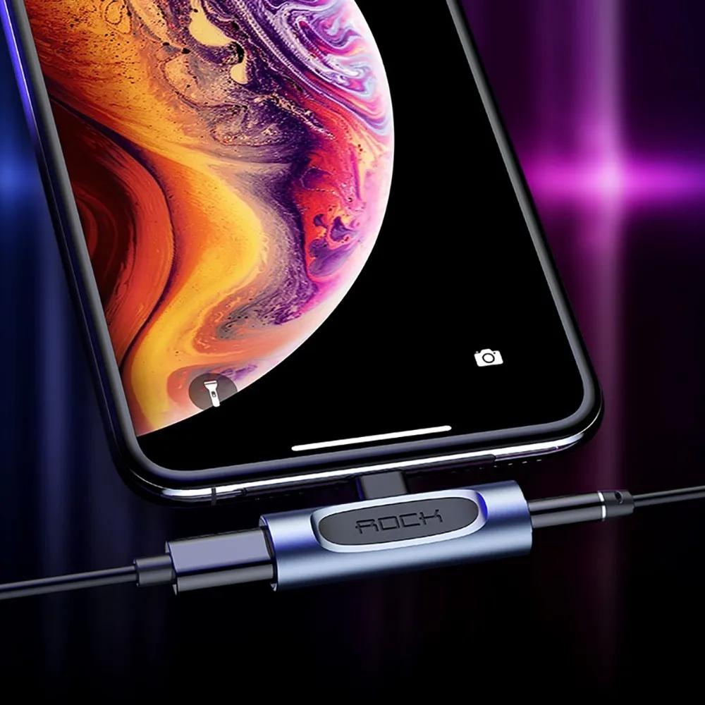 Адаптер Rock OTG для IPhone 11 xs Lightning на 3 5 мм адаптер 2в1 наушников разъем сплиттер