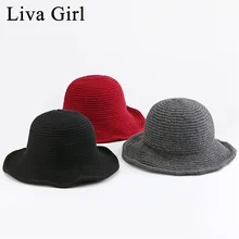 Liva девушка бренд женская панама зима весна Шерсть трикотажные рыболовные кепки женские широкие Большие Полями складываемые солнечные шляпы Рыбак Шапки