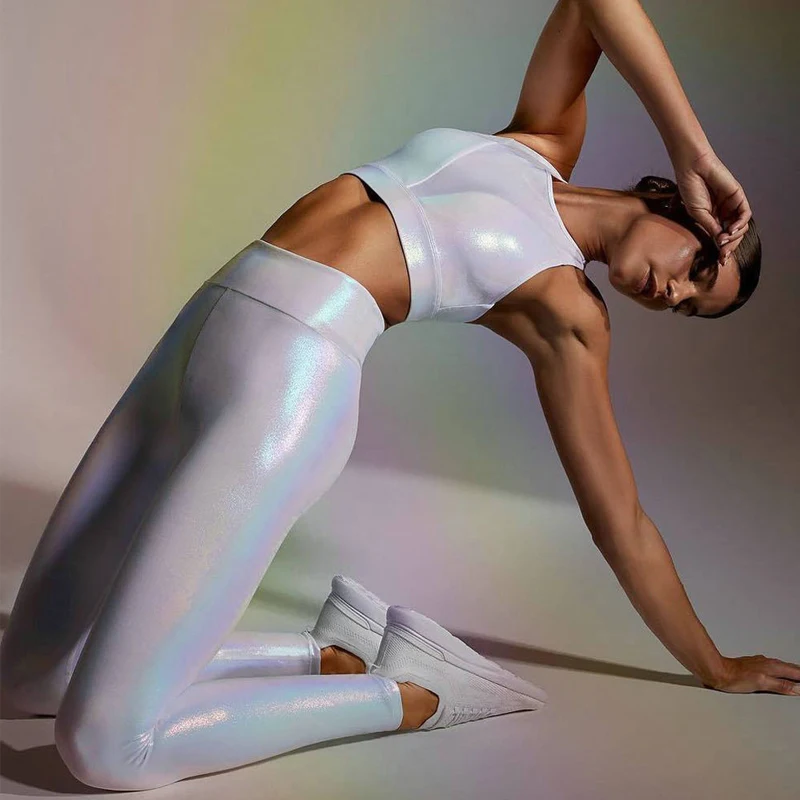 

Sexy Stretch Leggings Sparkly High Waist Jeggings Fitness Women Workout Pants Shining Slim Legins Sportswear Leather Look Shiny