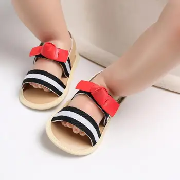 

Newborn Baby Sandals Striped Ribbon Toddlers Girls Non-slip Prewalker Sandals Summer Soft Sole Beach Shoes Kids Feet Daily Wear