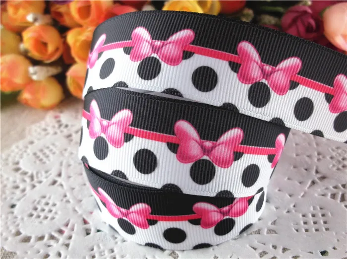 

new arrival 1'' (25mm) dot and bow printed grosgrain ribbons cartoon ribbon hair accessories 5 yards WQ14072610