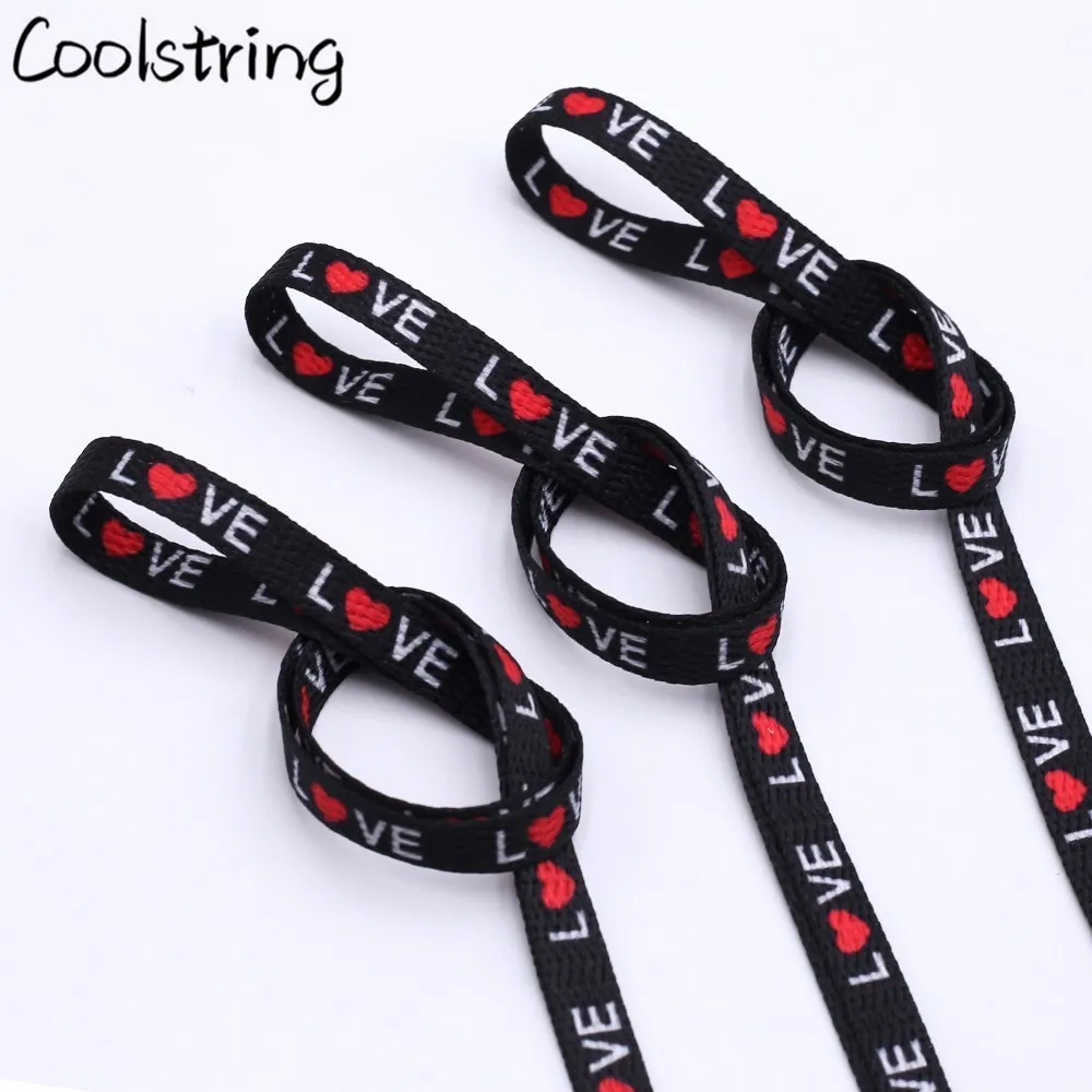 Coolstring 7mm Thermal Transfer Bootlace Flat Single Layer Network Laces With Printing Sublimated Love Shoelaces With Metal Tips